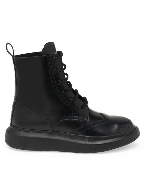 Alexander McQueen Brogue Wingtip Leather Platform Combat Boots